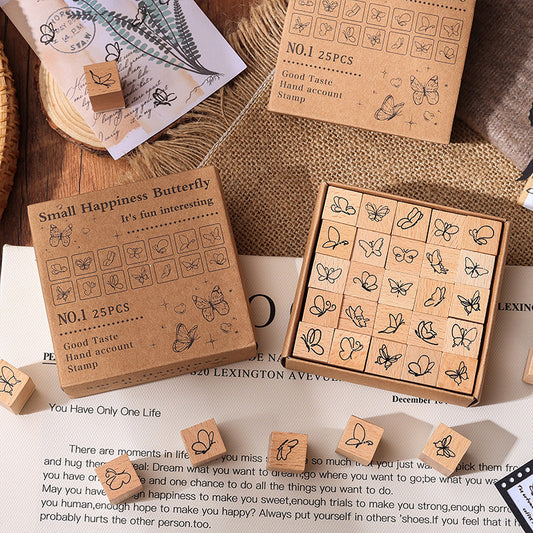 25pcs Weather / Emoji / Plants / Weather Mini Beech Wood Stamp Set