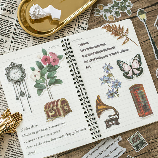 60pcs Pre-Cut Botanical Flower Mushroom Bird Leaves Vintage Car DIY Decorative Stickers
