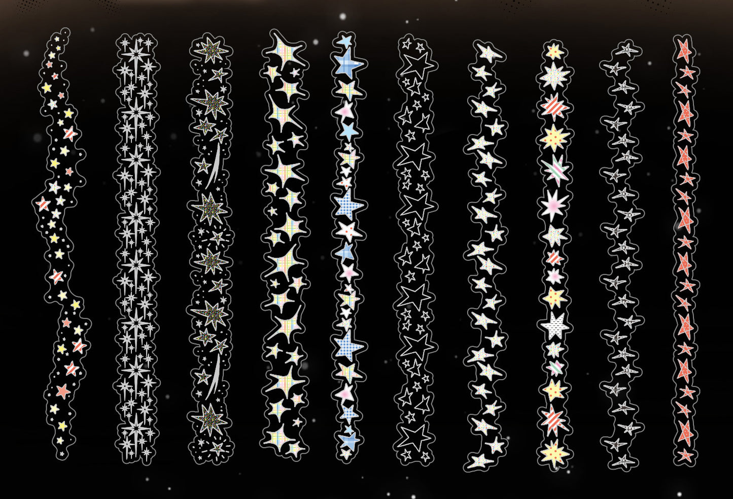 20pcs Laser Silver Stamping Starlight Long Strip Waterproof PET Stickers