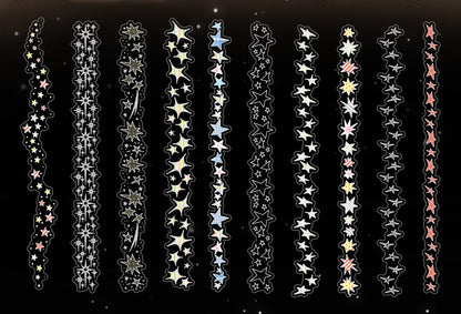20pcs Laser Silver Stamping Starlight Long Strip Waterproof PET Stickers