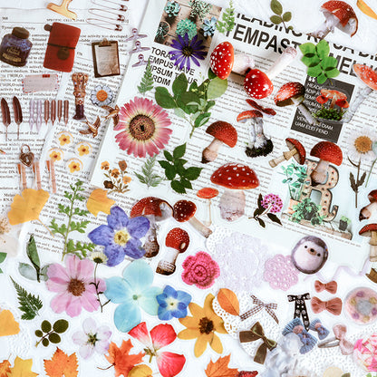 40pcs Botanical Leaves Flower Mushroom Ribbon DIY Decorative PET Stickers