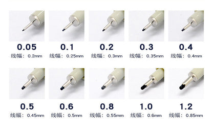 10pcs Professional Multi-Size Waterproof Fineliner Drawing Pens