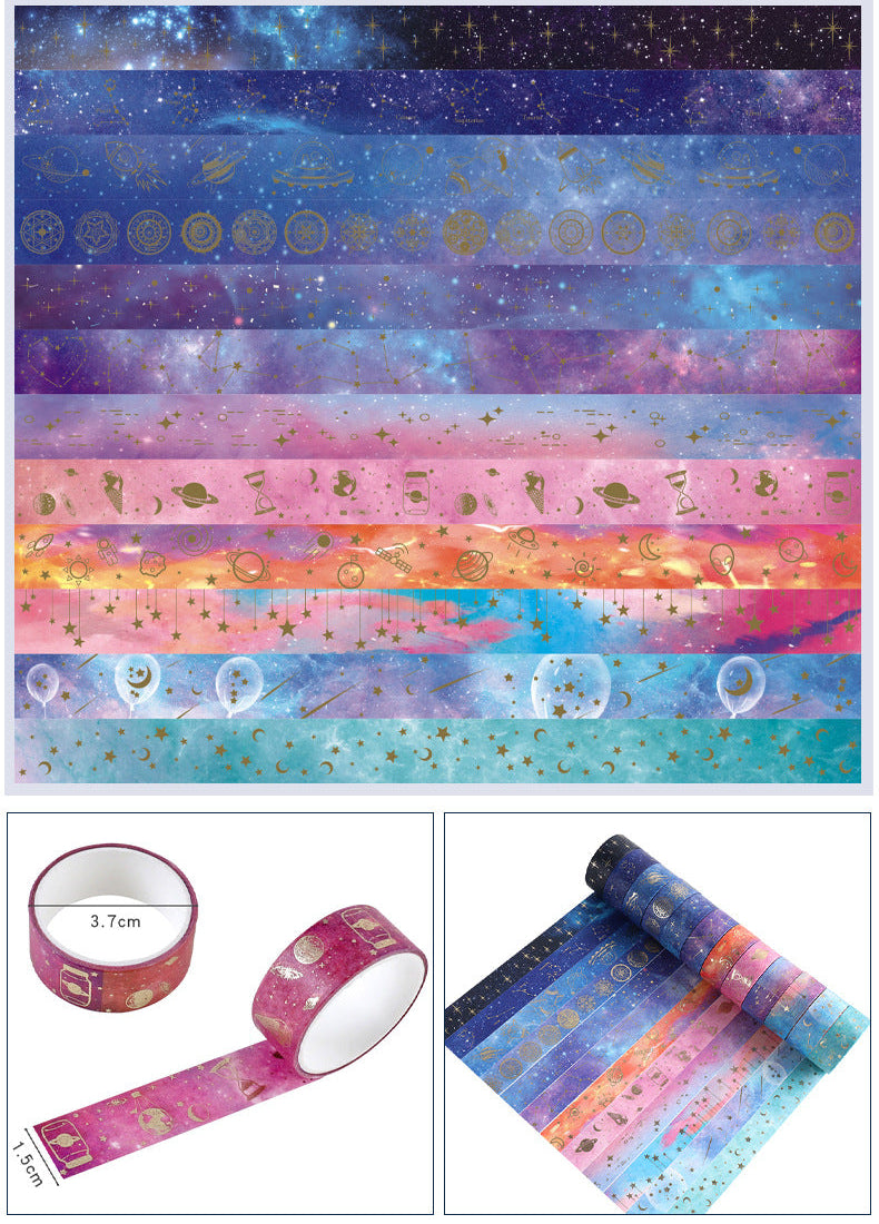 12 Rolls Starry Sky Galaxy Stamping DIY Washi Tapes