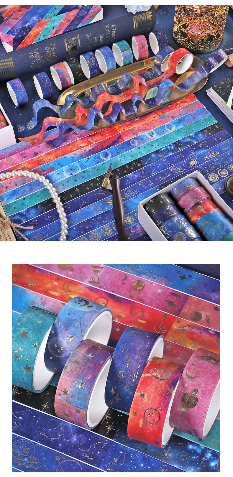 12 Rolls Starry Sky Galaxy Stamping DIY Washi Tapes