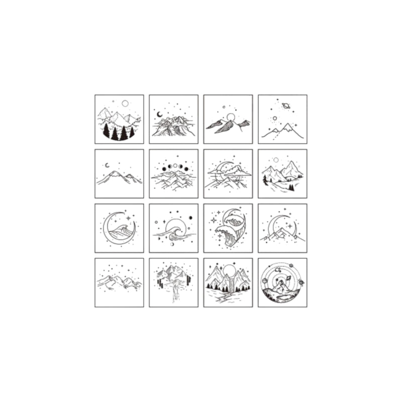 16pcs Moon & Sixpence / Planet / Butterfly / Mountain & Sea Beech Wood Stamp Set