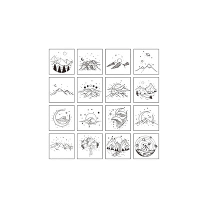 16pcs Moon & Sixpence / Planet / Butterfly / Mountain & Sea Beech Wood Stamp Set