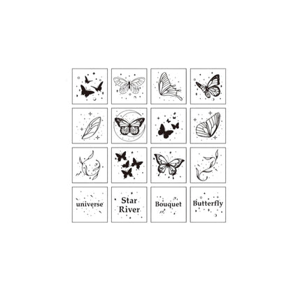 16pcs Moon & Sixpence / Planet / Butterfly / Mountain & Sea Beech Wood Stamp Set