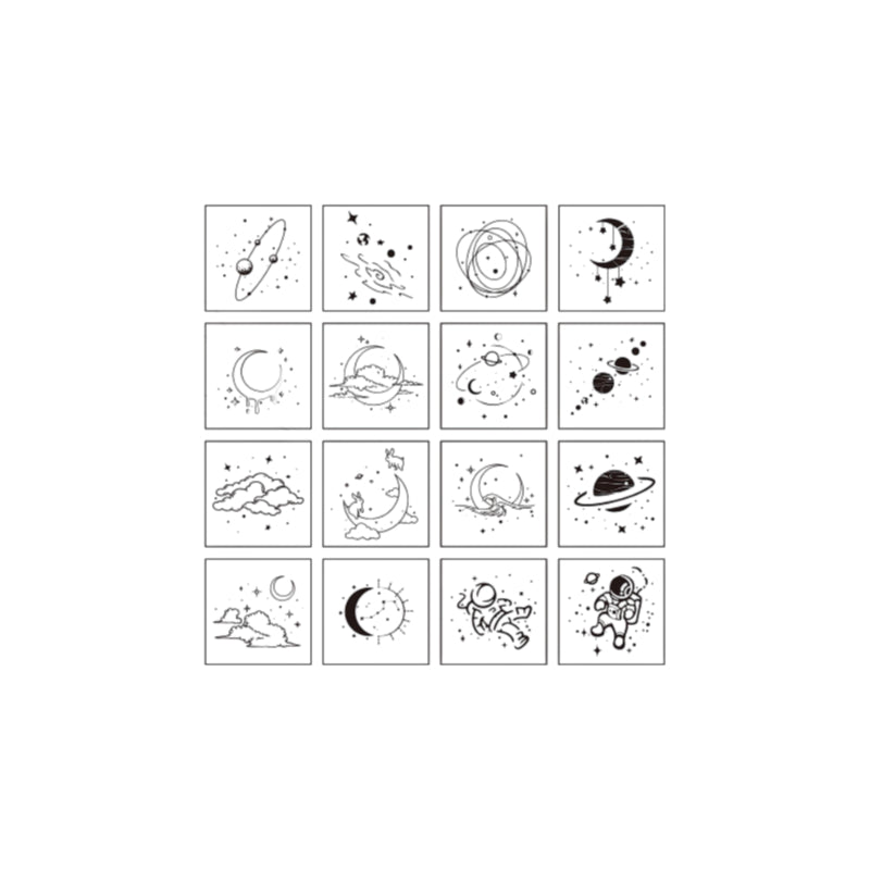 16pcs Moon & Sixpence / Planet / Butterfly / Mountain & Sea Beech Wood Stamp Set