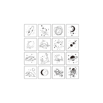 16pcs Moon & Sixpence / Planet / Butterfly / Mountain & Sea Beech Wood Stamp Set