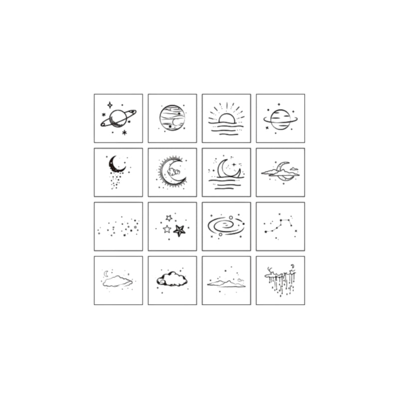 16pcs Moon & Sixpence / Planet / Butterfly / Mountain & Sea Beech Wood Stamp Set