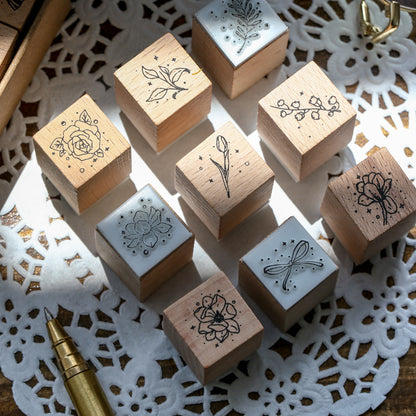 16pcs Moon & Sixpence / Planet / Butterfly / Mountain & Sea Beech Wood Stamp Set
