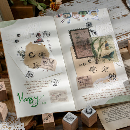 16pcs Moon & Sixpence / Planet / Butterfly / Mountain & Sea Beech Wood Stamp Set