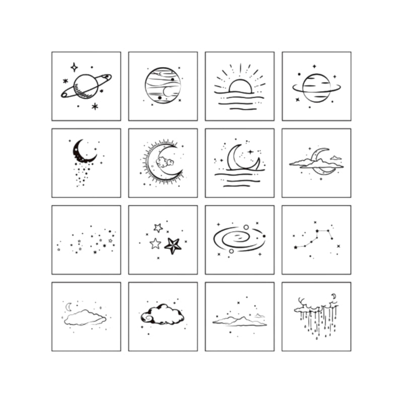 16pcs Moon & Sixpence / Planet / Butterfly / Mountain & Sea Beech Wood Stamp Set