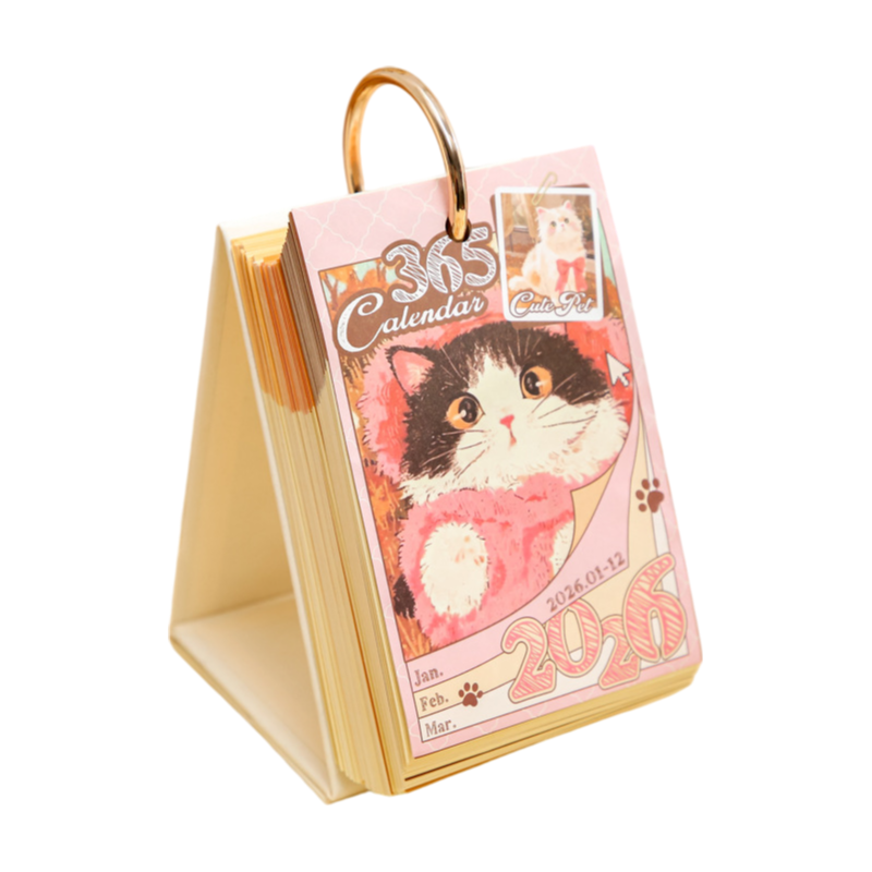2026 Cute Cat / Romantic Rose 365-Day Desk Calendar