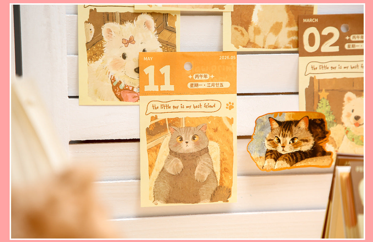 2026 Cute Cat / Romantic Rose 365-Day Desk Calendar
