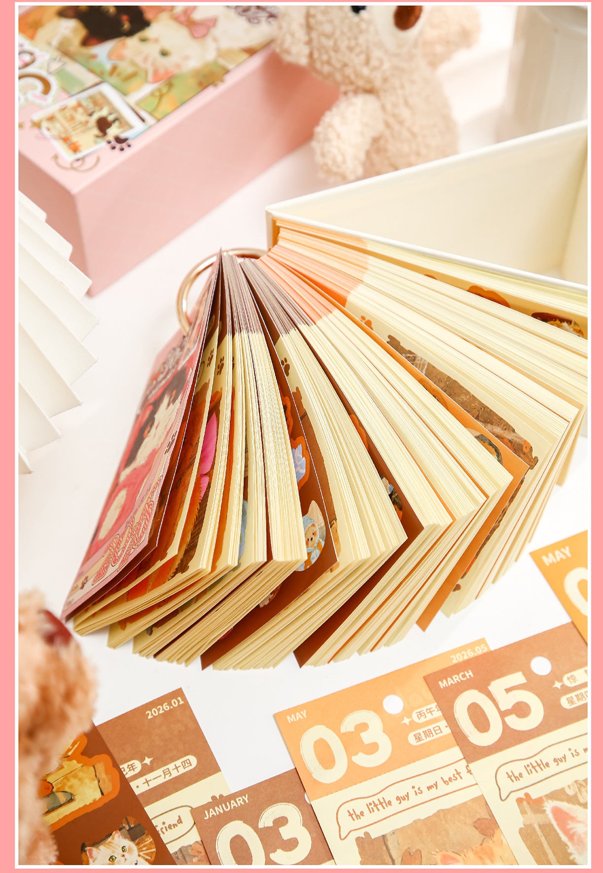 2026 Cute Cat / Romantic Rose 365-Day Desk Calendar