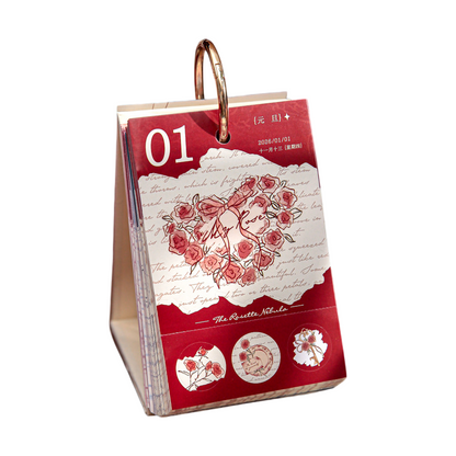 2026 Cute Cat / Romantic Rose 365-Day Desk Calendar
