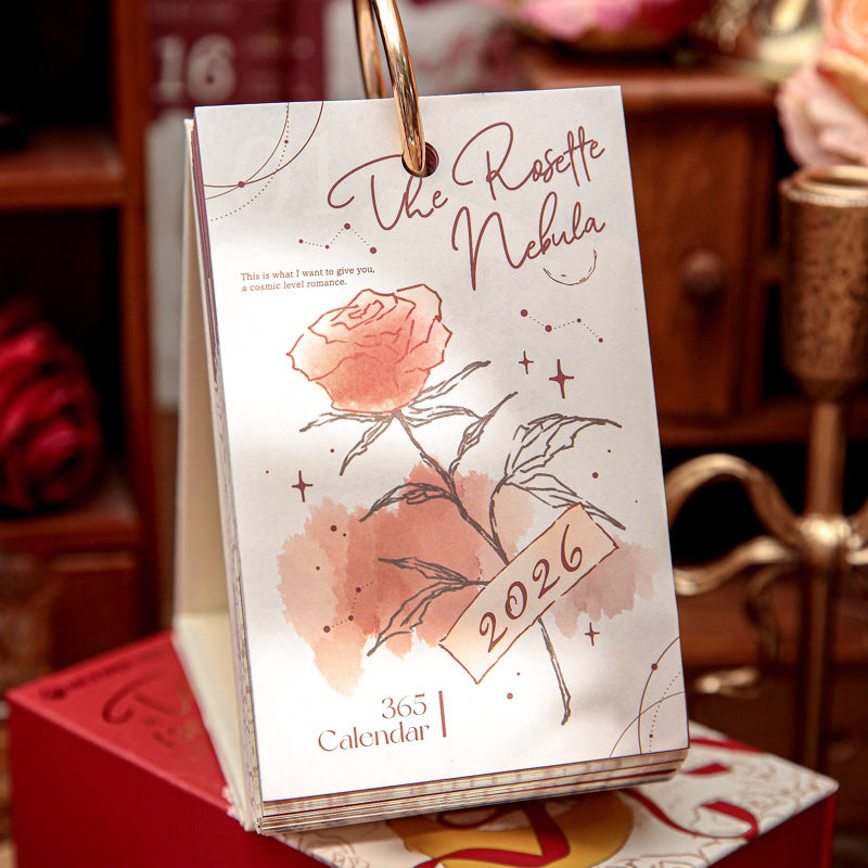 2026 Cute Cat / Romantic Rose 365-Day Desk Calendar