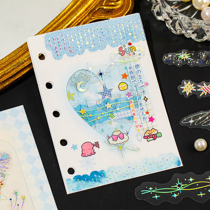 20pcs Laser Silver Stamping Starlight Long Strip Waterproof PET Stickers