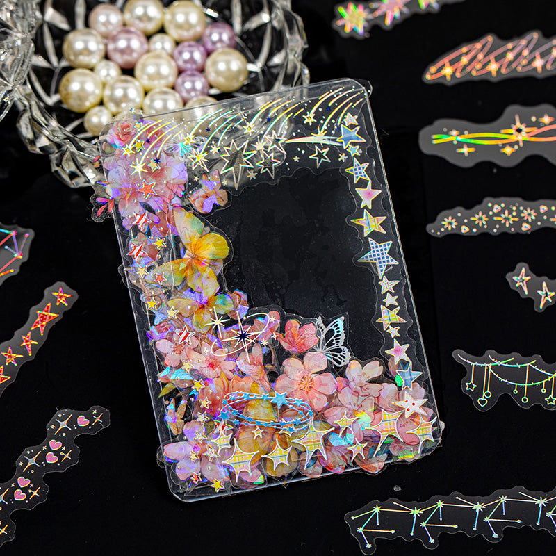 20pcs Laser Silver Stamping Starlight Long Strip Waterproof PET Stickers