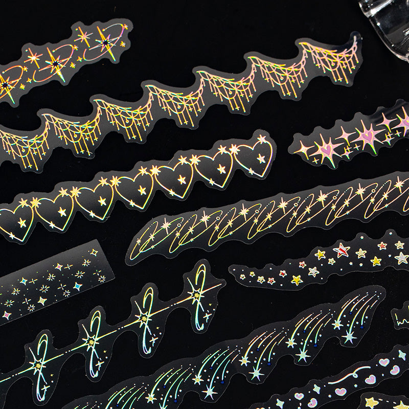 20pcs Laser Silver Stamping Starlight Long Strip Waterproof PET Stickers