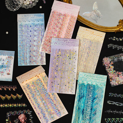 20pcs Laser Silver Stamping Starlight Long Strip Waterproof PET Stickers
