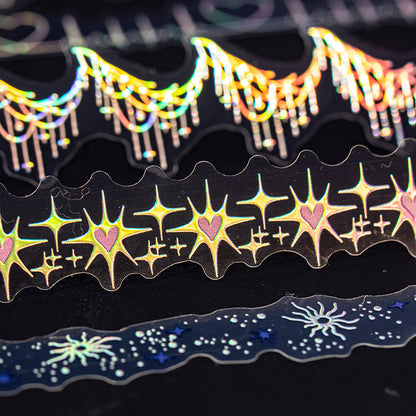 20pcs Laser Silver Stamping Starlight Long Strip Waterproof PET Stickers