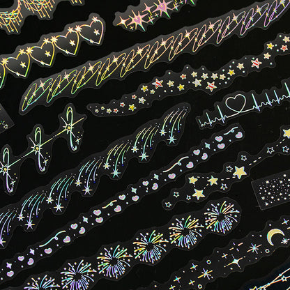 20pcs Laser Silver Stamping Starlight Long Strip Waterproof PET Stickers