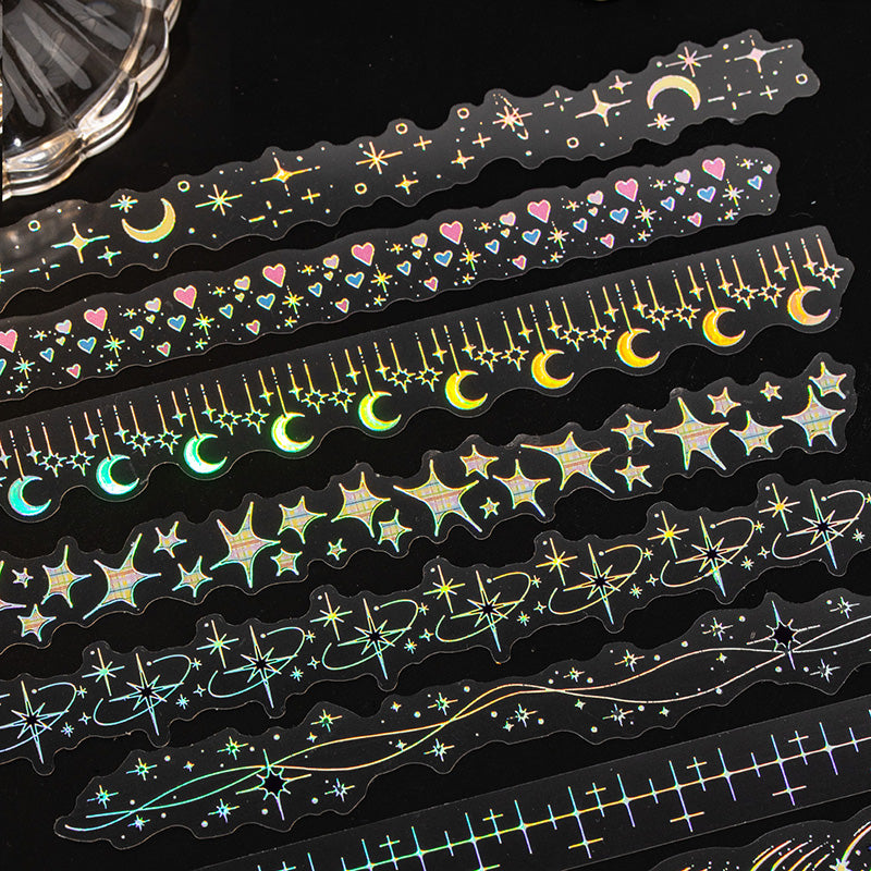 20pcs Laser Silver Stamping Starlight Long Strip Waterproof PET Stickers