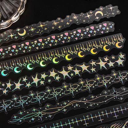 20pcs Laser Silver Stamping Starlight Long Strip Waterproof PET Stickers