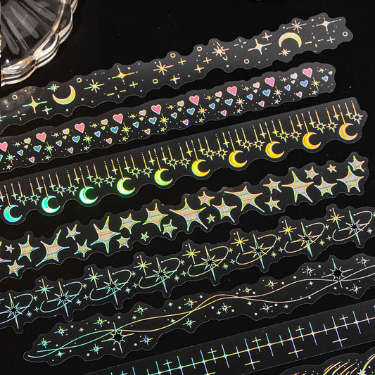 20pcs Laser Silver Stamping Starlight Long Strip Waterproof PET Stickers