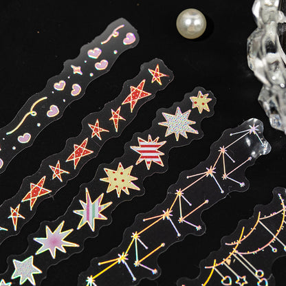 20pcs Laser Silver Stamping Starlight Long Strip Waterproof PET Stickers