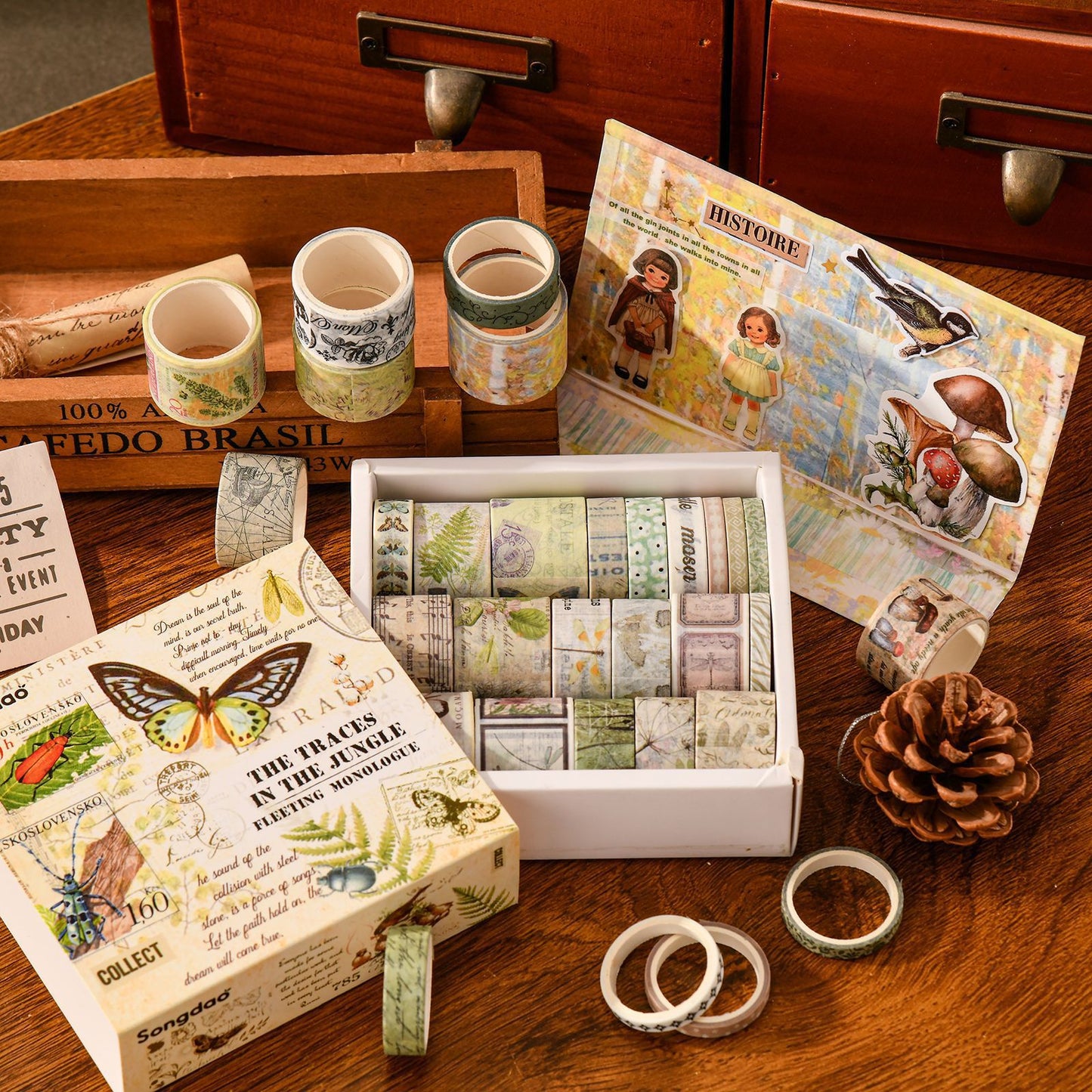 20pcs Vintage Botanical Multi-Size Planner Deco DIY Boxed Washi Tapes