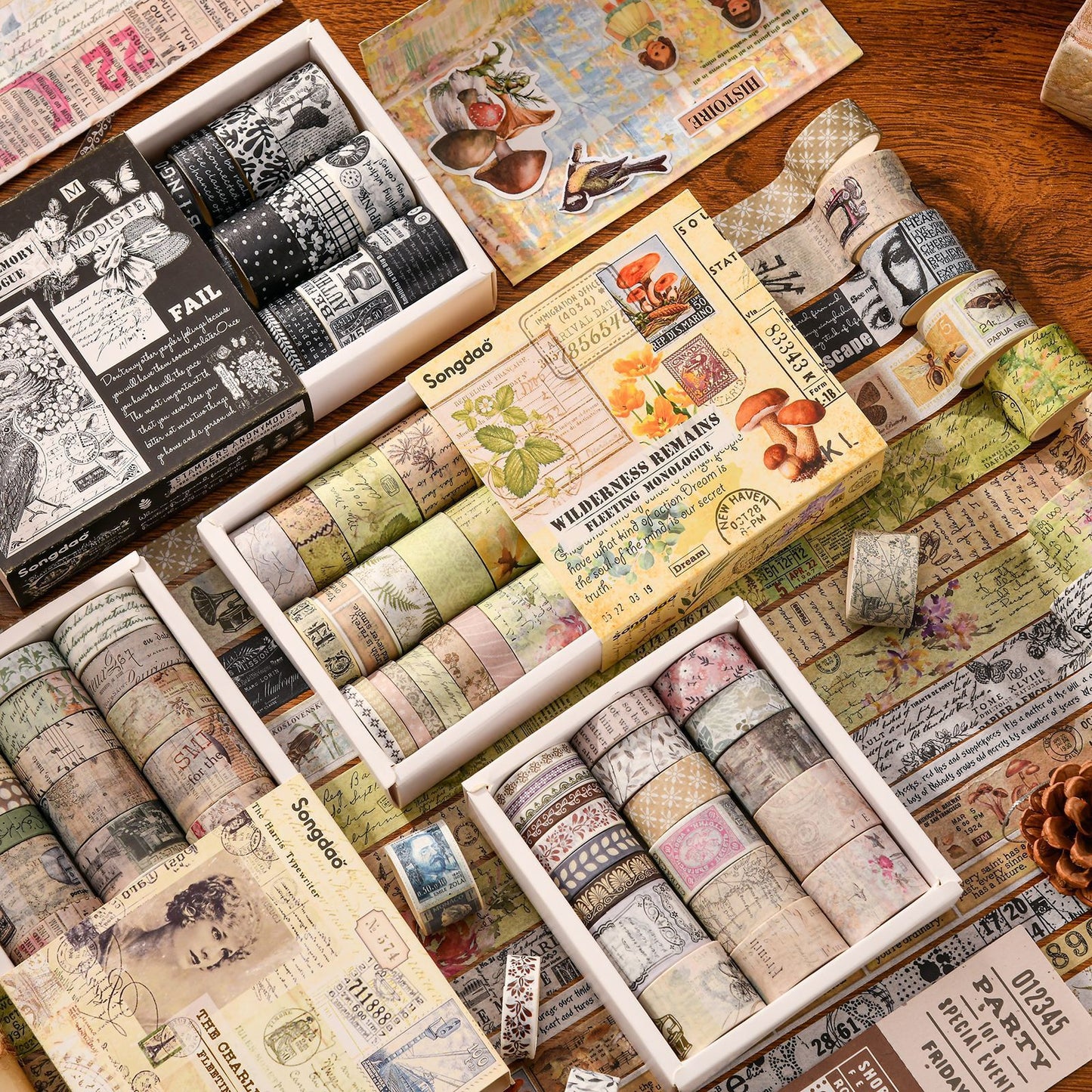 20pcs Vintage Botanical Multi-Size Planner Deco DIY Boxed Washi Tapes