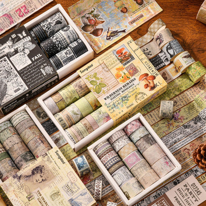 20pcs Vintage Botanical Multi-Size Planner Deco DIY Boxed Washi Tapes
