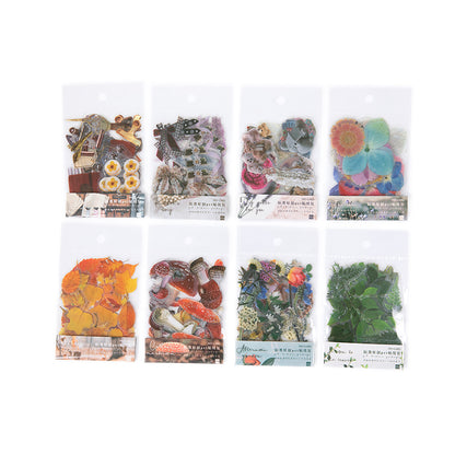 40pcs Botanical Leaves Flower Mushroom Ribbon DIY Decorative PET Stickers