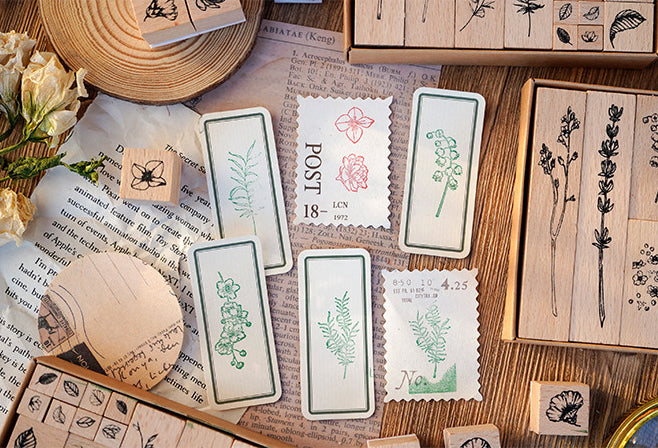 22pcs Leaves & Flowers Plant Wooden Stamp Set