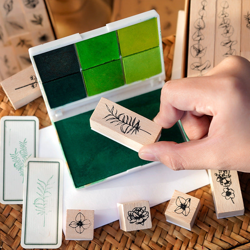 22pcs Leaves & Flowers Plant Wooden Stamp Set