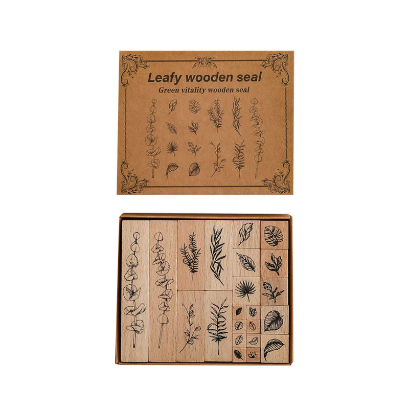 22pcs Leaves & Flowers Plant Wooden Stamp Set