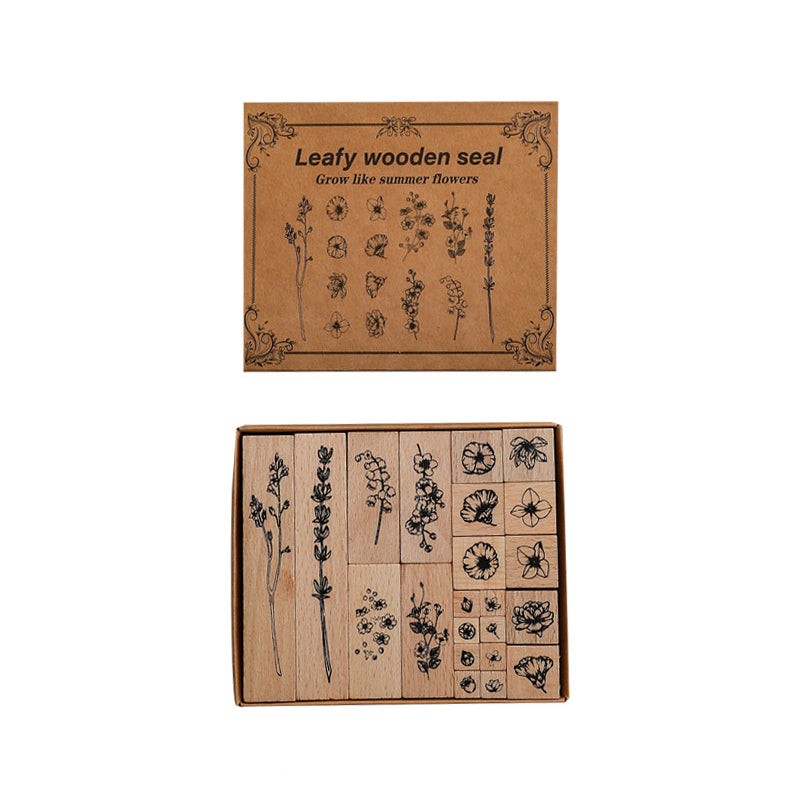 22pcs Leaves & Flowers Plant Wooden Stamp Set