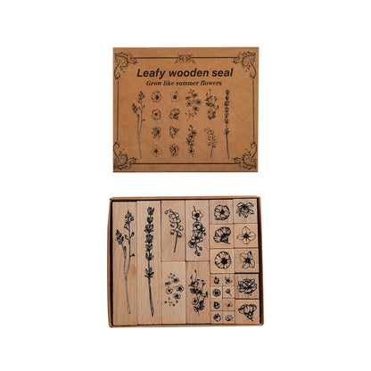22pcs Leaves & Flowers Plant Wooden Stamp Set