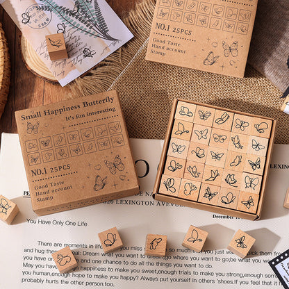 25pcs Weather / Emoji / Plants / Weather Mini Beech Wood Stamp Set