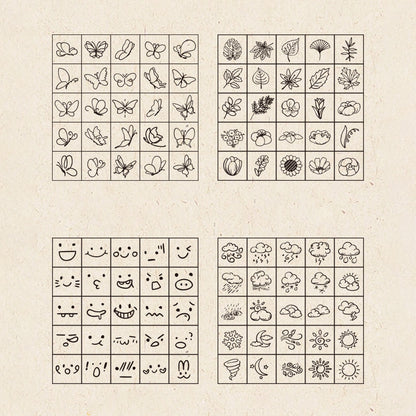 25pcs Weather / Emoji / Plants / Weather Mini Beech Wood Stamp Set