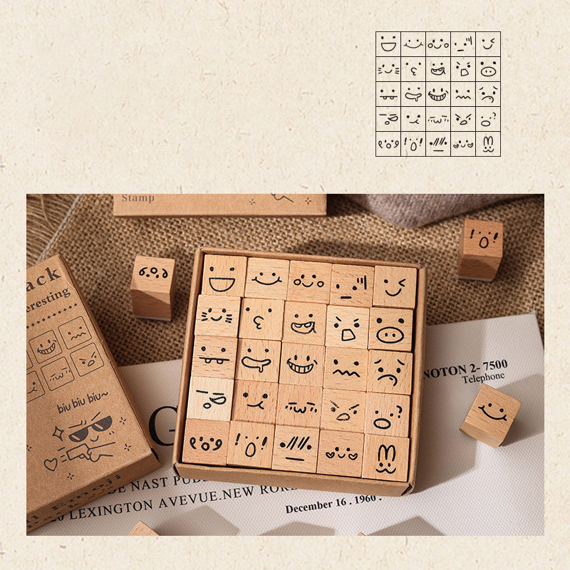 25pcs Weather / Emoji / Plants / Weather Mini Beech Wood Stamp Set