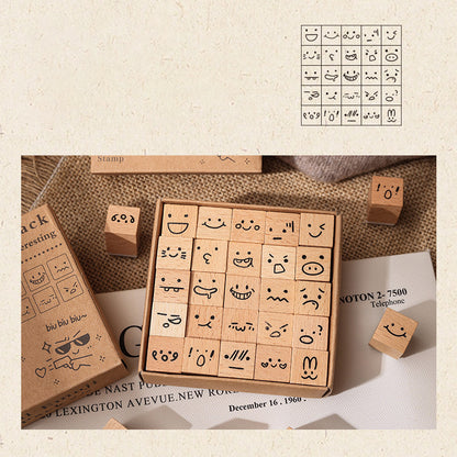 25pcs Weather / Emoji / Plants / Weather Mini Beech Wood Stamp Set