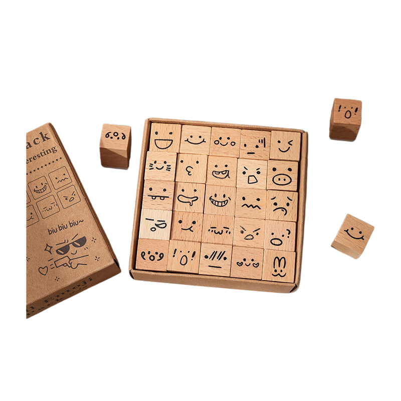 25pcs Weather / Emoji / Plants / Weather Mini Beech Wood Stamp Set