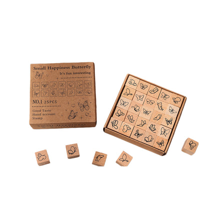 25pcs Weather / Emoji / Plants / Weather Mini Beech Wood Stamp Set