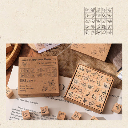 25pcs Weather / Emoji / Plants / Weather Mini Beech Wood Stamp Set