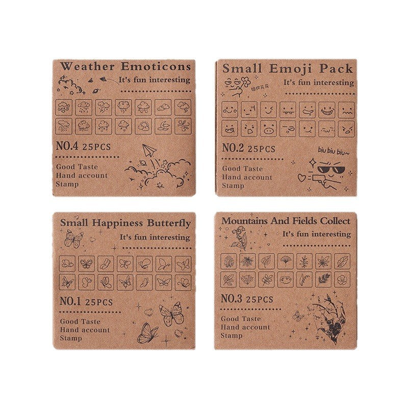 25pcs Weather / Emoji / Plants / Weather Mini Beech Wood Stamp Set
