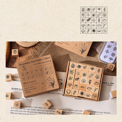 25pcs Weather / Emoji / Plants / Weather Mini Beech Wood Stamp Set